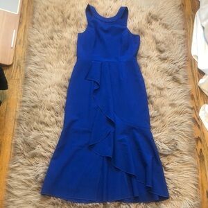 Charles Henry Blue Asymmetrical Halter Dress